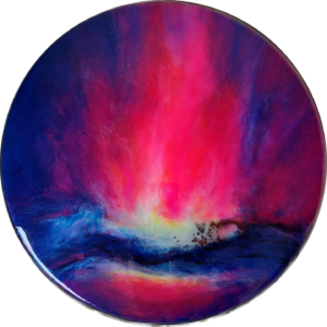 Epoxy resin painting with glow in the dark pigment Diane Rossong